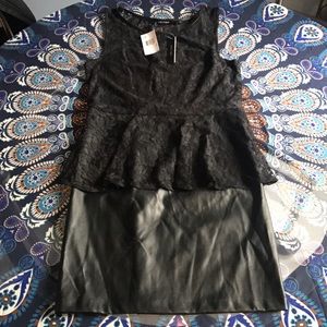 Eric + Lani LBD peplum lace pleather dress NWT sm